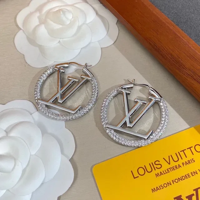 Louis Vuitton Monogram Hoop Gold Silver Circular Pavé Crystal Border Earrings 9