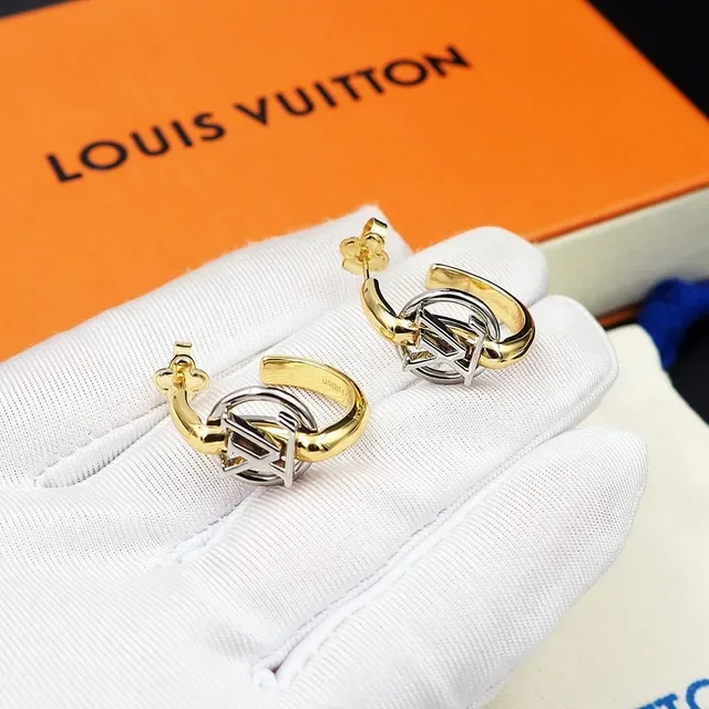 Louis Vuitton Monogram Hoop Gold Silver Dual-Tone Earrings 3