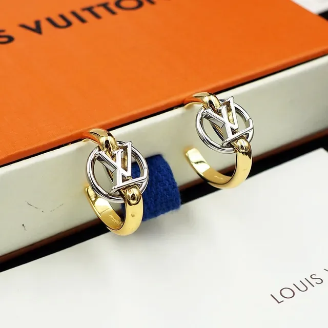 Louis Vuitton Monogram Hoop Gold Silver Dual-Tone Earrings 4