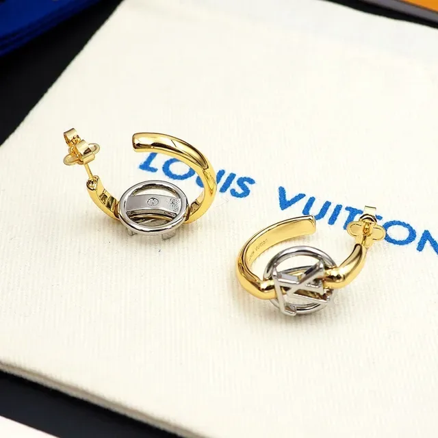 Louis Vuitton Monogram Hoop Gold Silver Dual-Tone Earrings 5