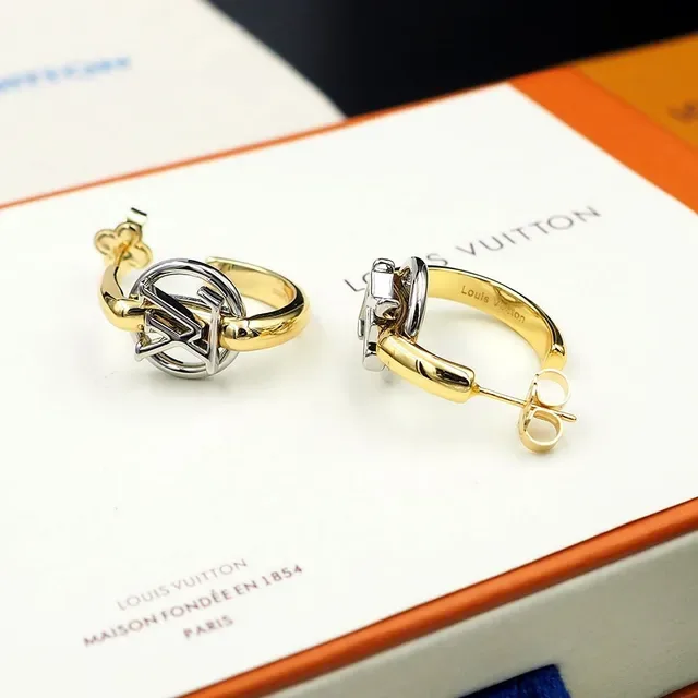 Louis Vuitton Monogram Hoop Gold Silver Dual-Tone Earrings 6