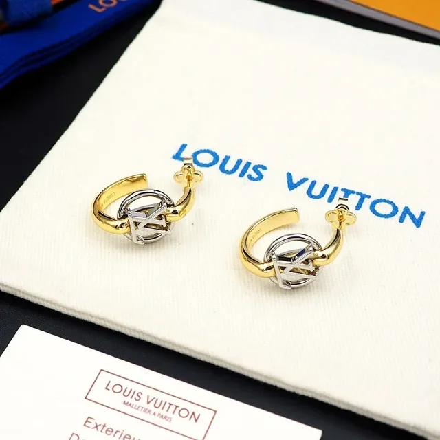 Louis Vuitton Monogram Hoop Gold Silver Dual-Tone Earrings 7