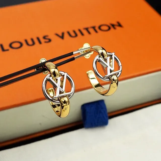Louis Vuitton Monogram Hoop Gold Silver Dual-Tone Earrings 9