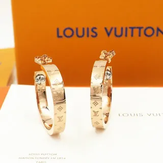 Louis Vuitton Monogram Hoop Gold Wide Earrings