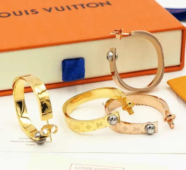 Louis Vuitton Monogram Hoop Gold Wide Earrings 3