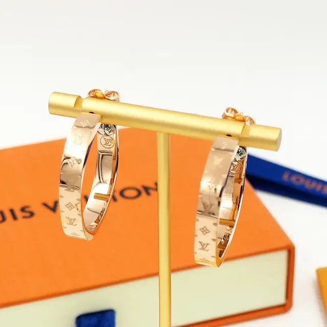Louis Vuitton Monogram Hoop Gold Wide Earrings 4