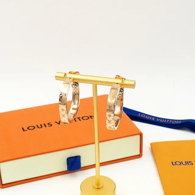 Louis Vuitton Monogram Hoop Gold Wide Earrings 5