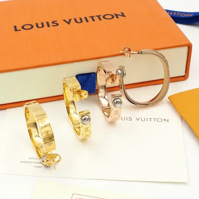 Louis Vuitton Monogram Hoop Gold Wide Earrings 6