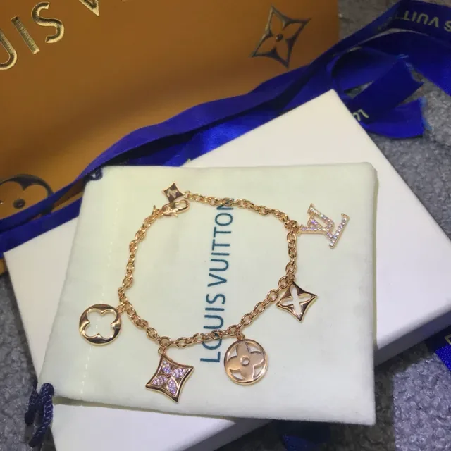 Louis Vuitton Monogram Icons Gold Silver Chain-Link Charm Bracelet 3