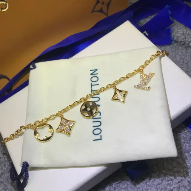 Louis Vuitton Monogram Icons Gold Silver Chain-Link Charm Bracelet 5