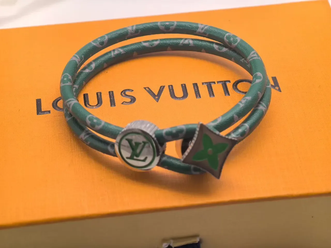 Louis Vuitton Monogram Leather Bracelet Black Red Double-Wrap Cord Bracelet 3