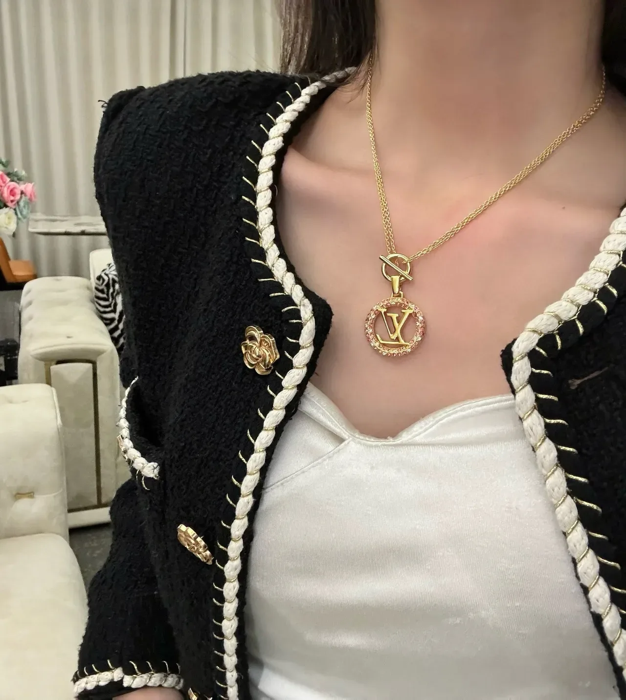 Louis Vuitton Monogram Pave Crystal Pendant Necklace 2