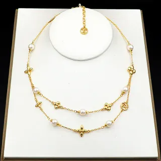 Louis Vuitton Monogram Pearl Floral Double-Layer Necklace