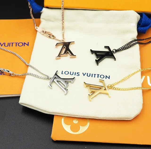 Louis Vuitton Monogram Pendant Silver Gold Chunky Chain Necklace 3