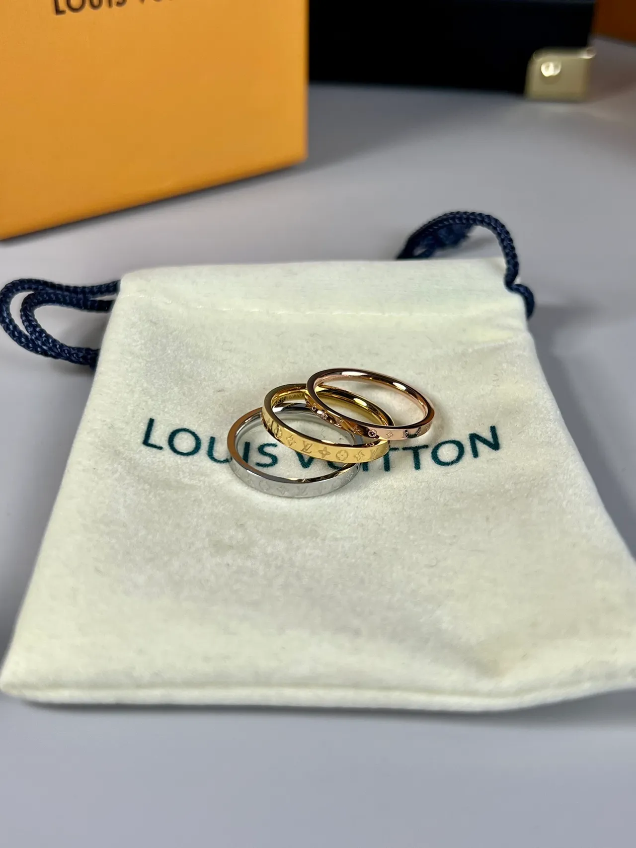 Louis Vuitton Monogram Ring Gold Silver Stacked Ring 2