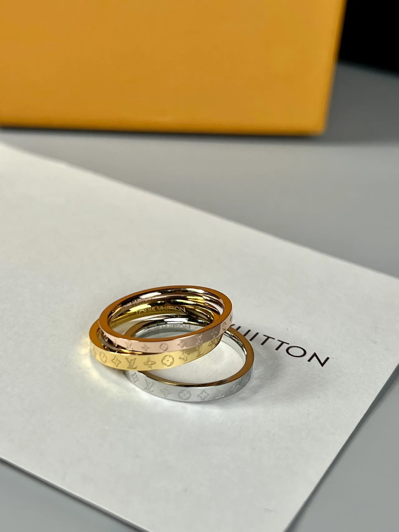 Louis Vuitton Monogram Ring Gold Silver Stacked Ring 3