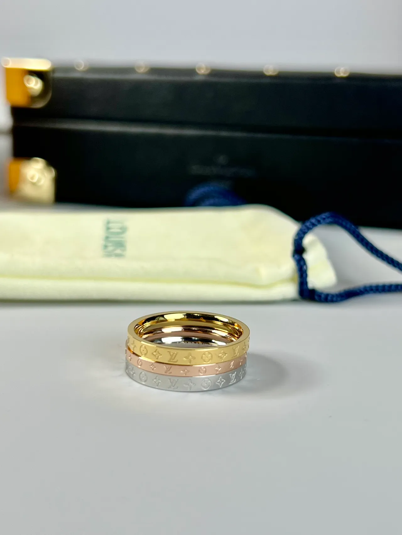 Louis Vuitton Monogram Ring Gold Silver Stacked Ring 4