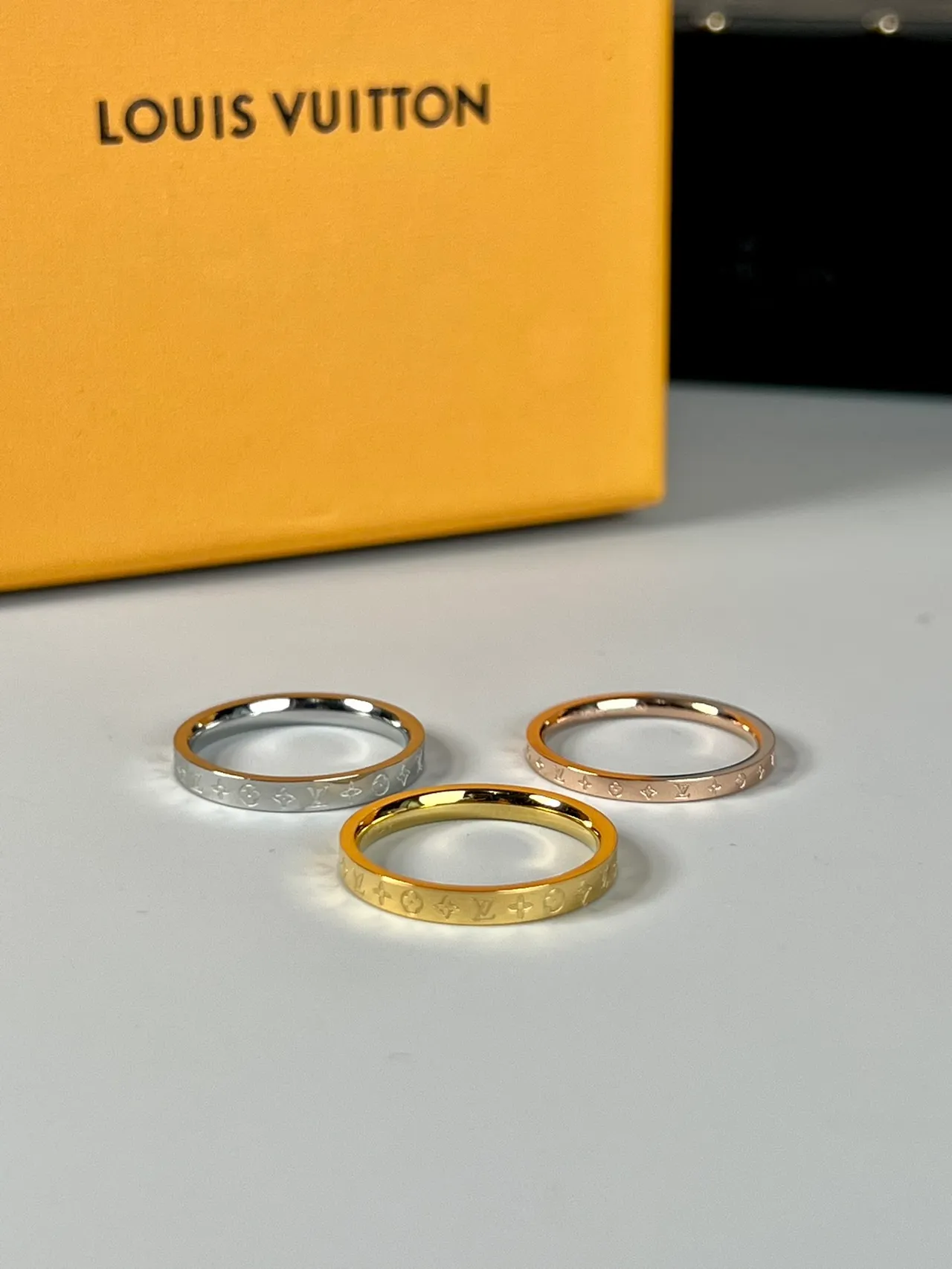 Louis Vuitton Monogram Ring Gold Silver Stacked Ring 5