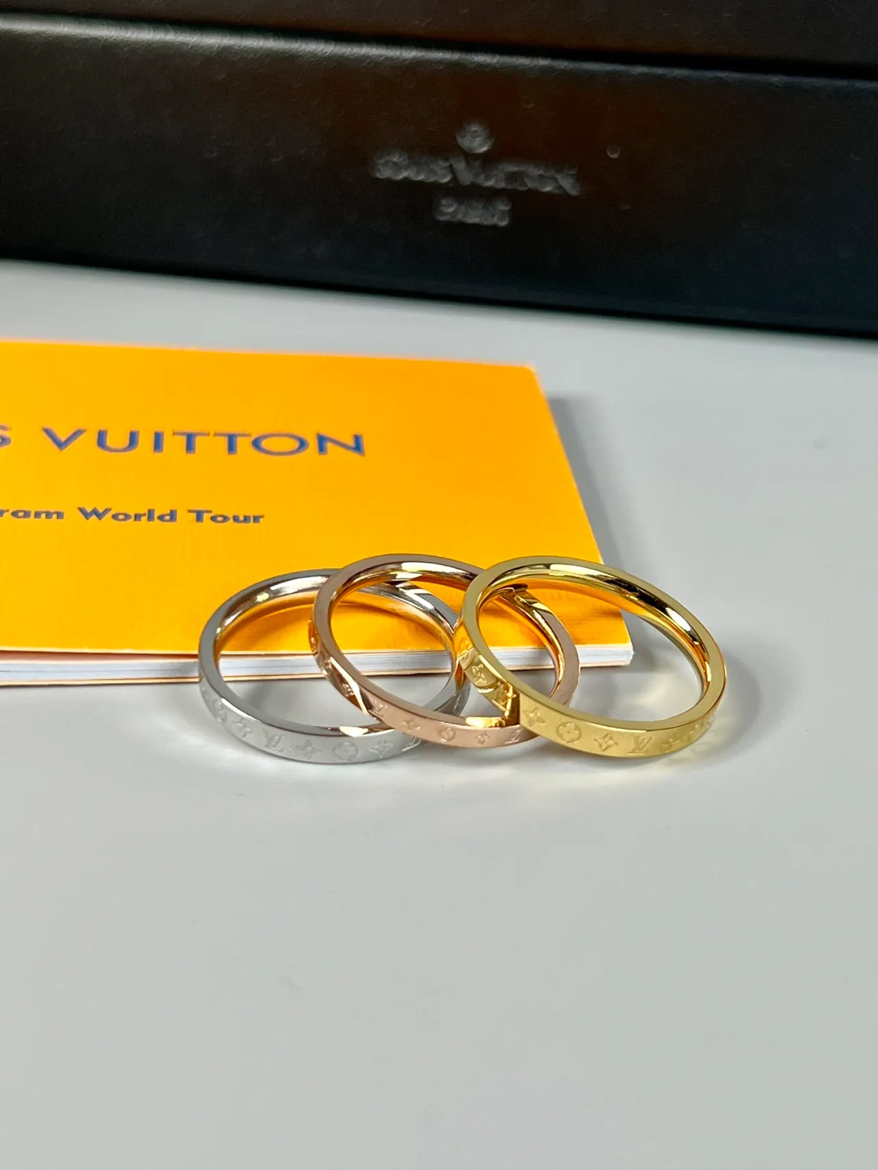 Louis Vuitton Monogram Ring Gold Silver Stacked Ring 6
