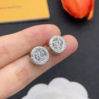 Louis Vuitton Monogram Stud Silver Transparent Circular Earrings