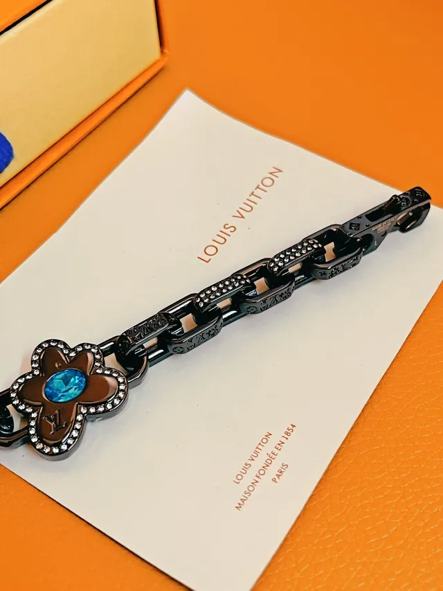Louis Vuitton Monogram World Tour Black Orange Oxidized Chain Pavé Crystal Accents Bracelet 2