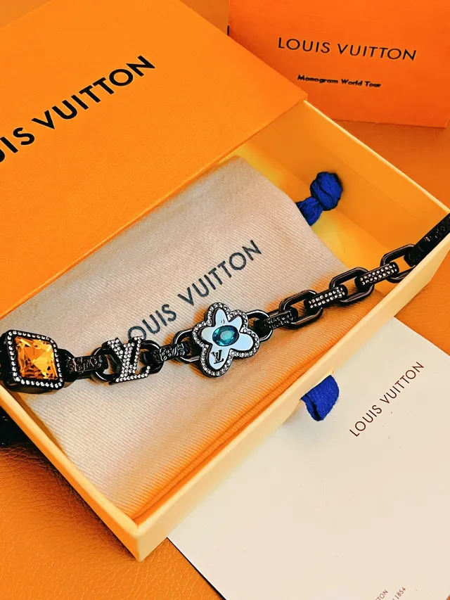 Louis Vuitton Monogram World Tour Black Orange Oxidized Chain Pavé Crystal Accents Bracelet 3