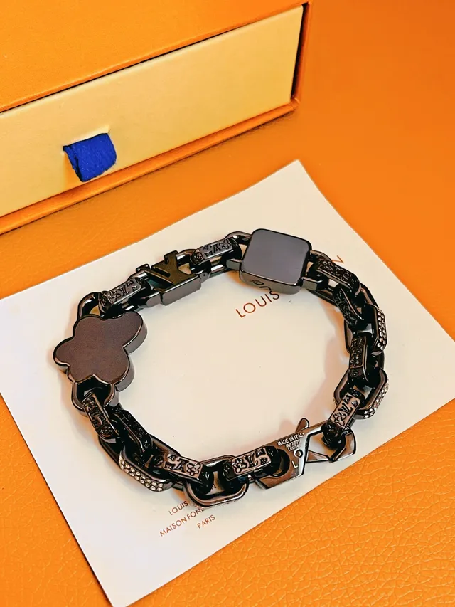 Louis Vuitton Monogram World Tour Black Orange Oxidized Chain Pavé Crystal Accents Bracelet 4