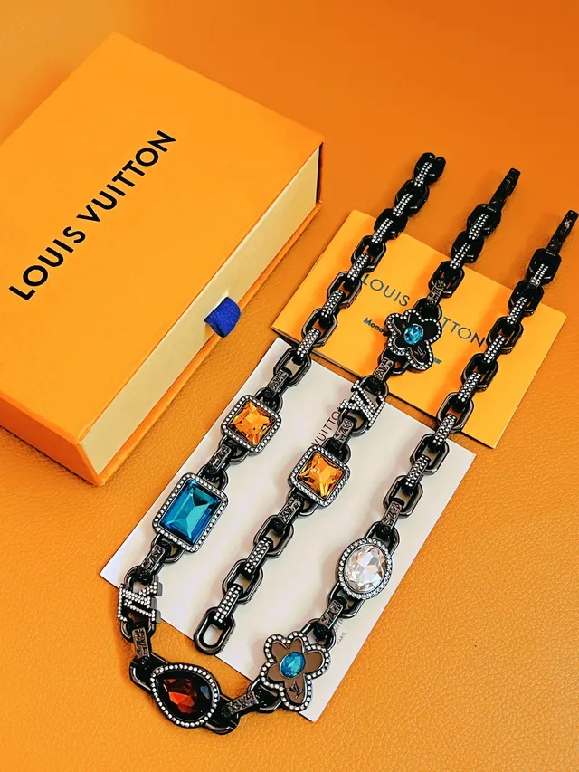 Louis Vuitton Monogram World Tour Black Orange Oxidized Chain Pavé Crystal Accents Bracelet 5