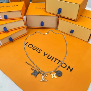 Louis Vuitton Multi Charm Silver Gold Chain Necklace