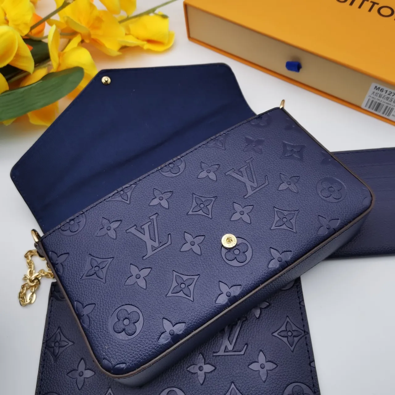 Louis Vuitton Navy Blue Embossed Monogram Long Wallet 2