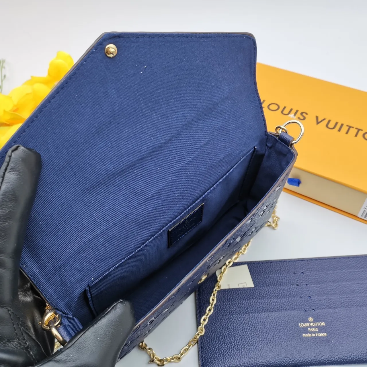 Louis Vuitton Navy Blue Embossed Monogram Long Wallet 4