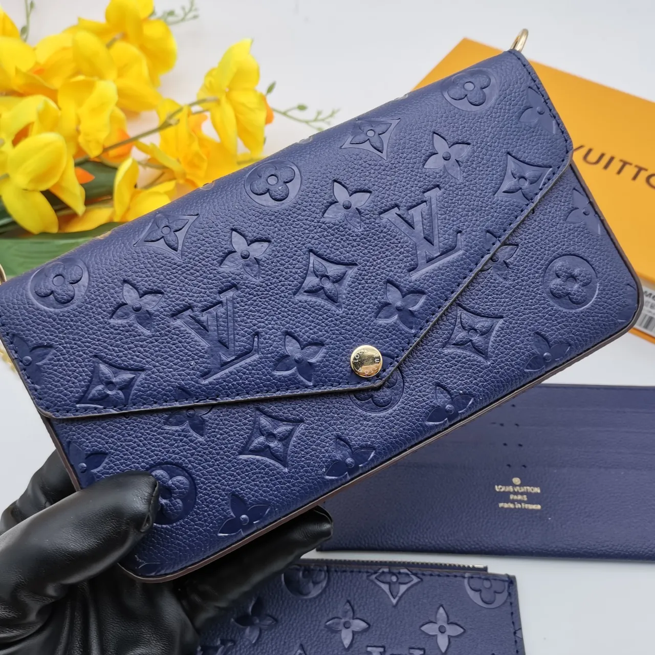 Louis Vuitton Navy Blue Embossed Monogram Long Wallet 7
