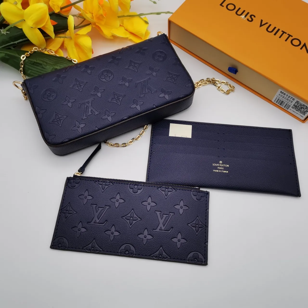 Louis Vuitton Navy Blue Embossed Monogram Long Wallet 8