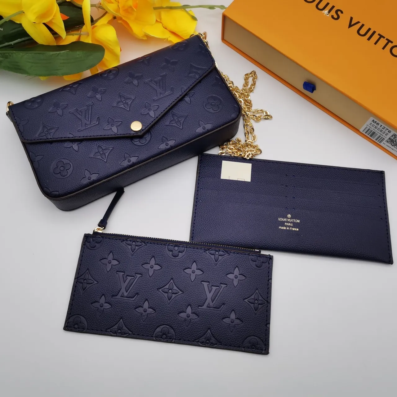 Louis Vuitton Navy Blue Embossed Monogram Long Wallet 9