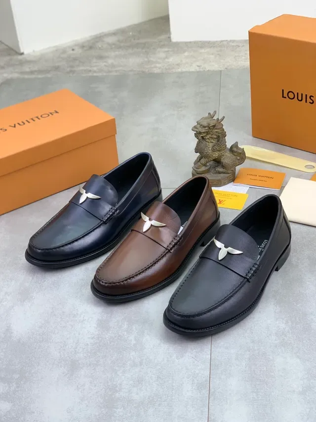 Louis Vuitton Penny Loafer Navy Silver Polished Leather Loafer 2