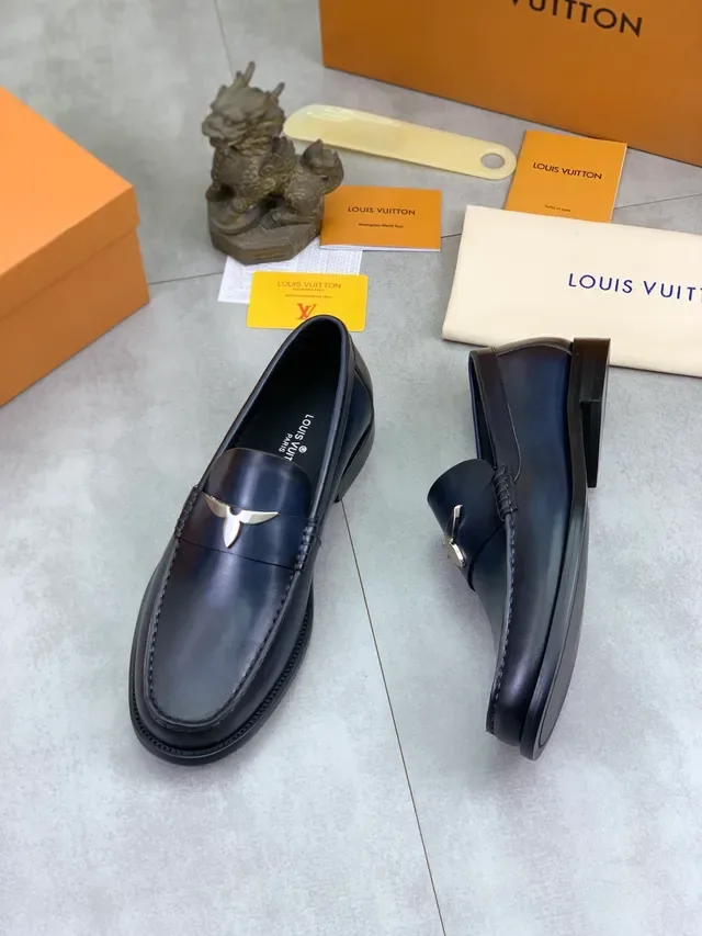Louis Vuitton Penny Loafer Navy Silver Polished Leather Loafer 5