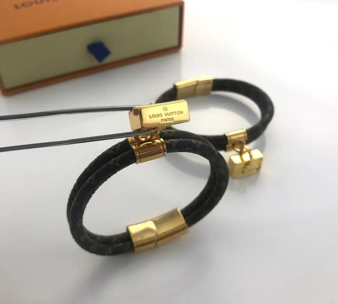 Louis Vuitton Petite Malle Braided Monogram Leather Gold-Tone Bracelet 5