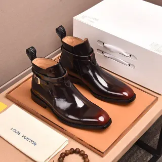 Louis Vuitton Polished Patent Leather Buckle Strap Ankle Boots