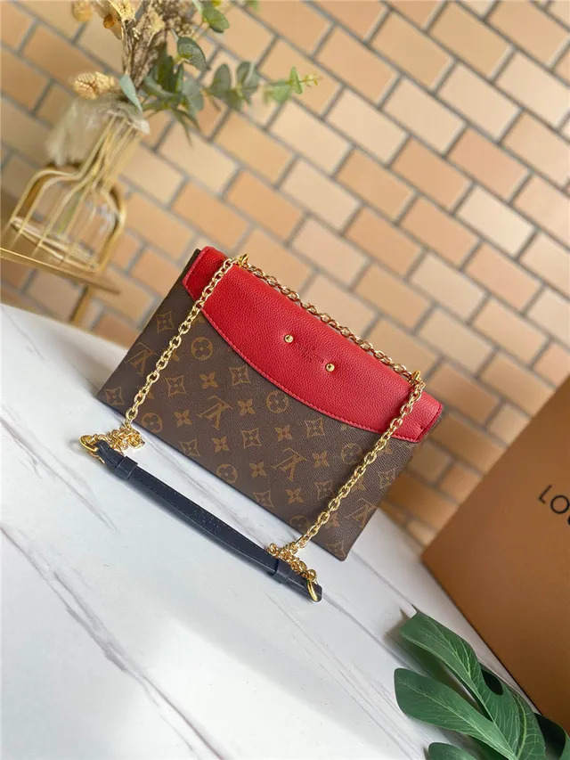 Louis Vuitton Red Brown Flap-Top Monogram Canvas Chain Bag 16