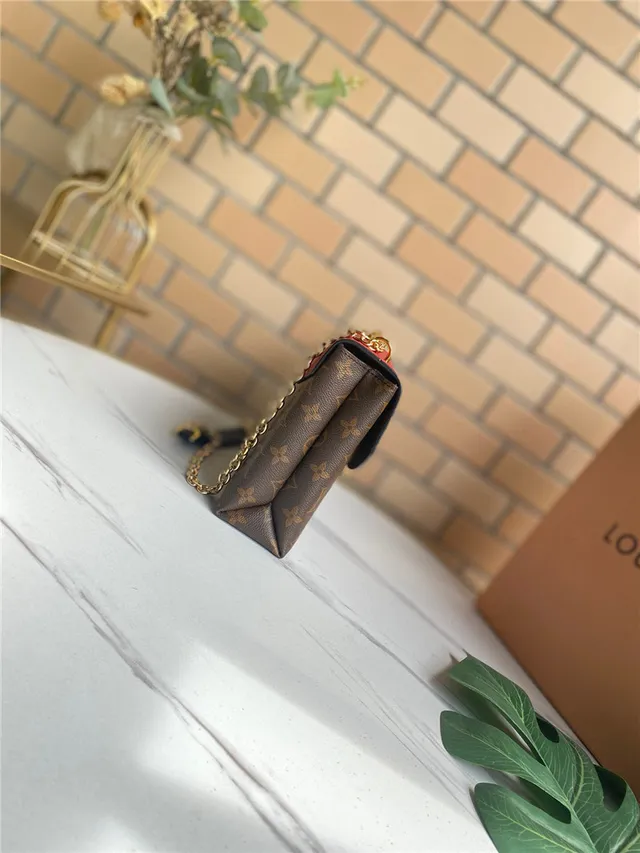 Louis Vuitton Red Brown Flap-Top Monogram Canvas Chain Bag 17