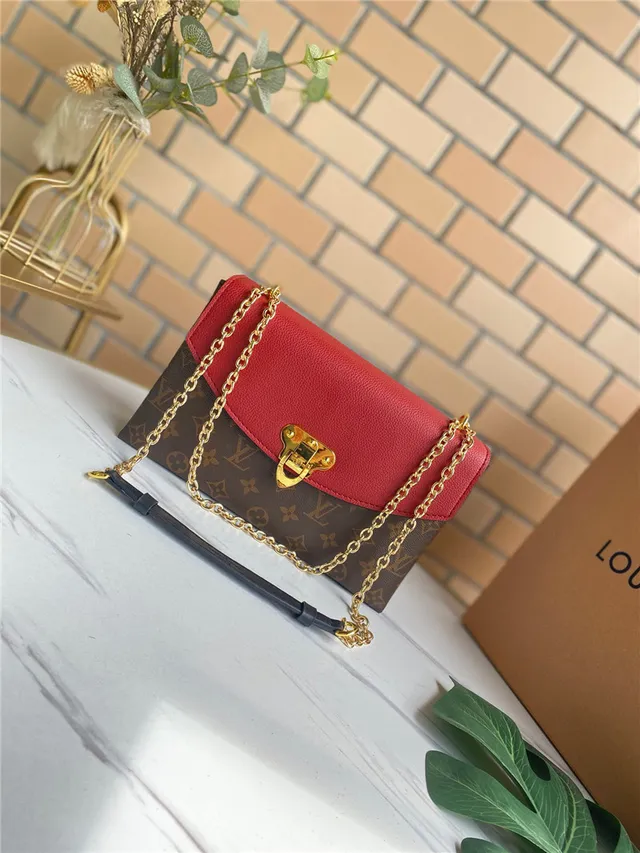 Louis Vuitton Red Brown Flap-Top Monogram Canvas Chain Bag 19