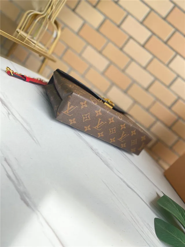 Louis Vuitton Red Brown Flap-Top Monogram Canvas Chain Bag 24