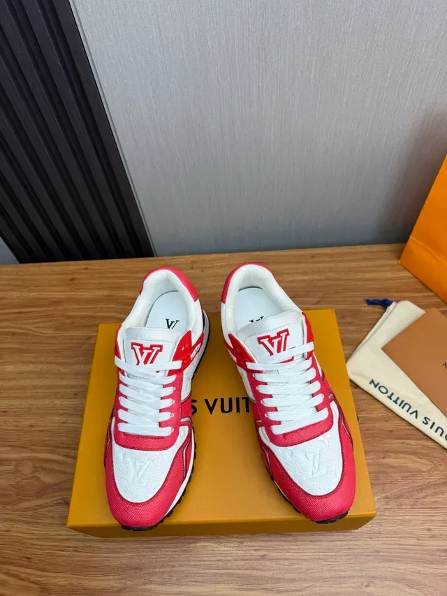 Louis Vuitton Red White Mixed-Material Upper Embossed Monogram Lifestyle Sneakers 2