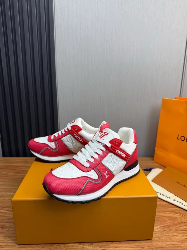 Louis Vuitton Red White Mixed-Material Upper Embossed Monogram Lifestyle Sneakers 3