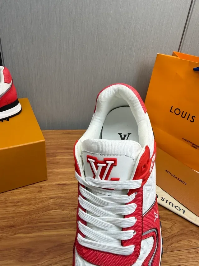 Louis Vuitton Red White Mixed-Material Upper Embossed Monogram Lifestyle Sneakers 9