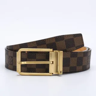 Louis Vuitton Reversible Belt Brown Gold Damier Ebène Checkered Canvas Buckle Leather Belt