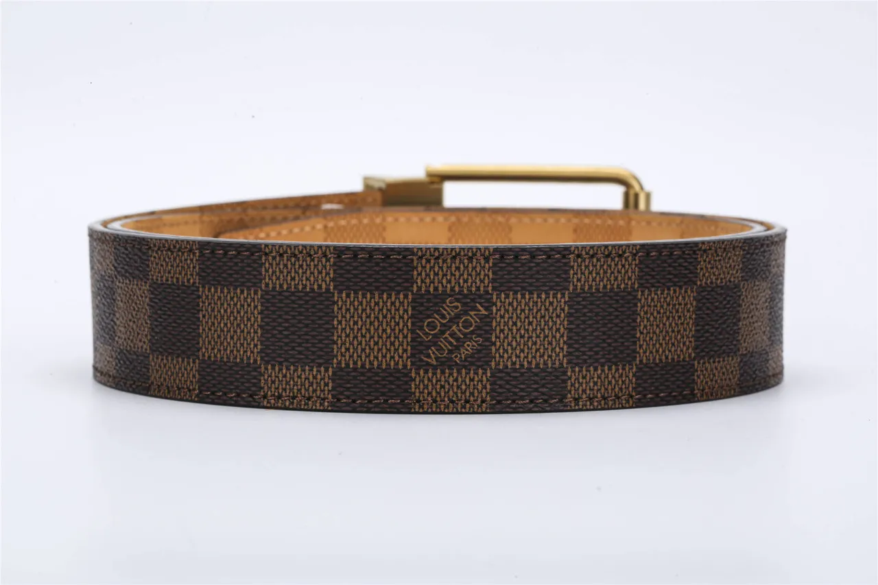 Louis Vuitton Reversible Belt Brown Gold Damier Ebène Checkered Canvas Buckle Leather Belt 3