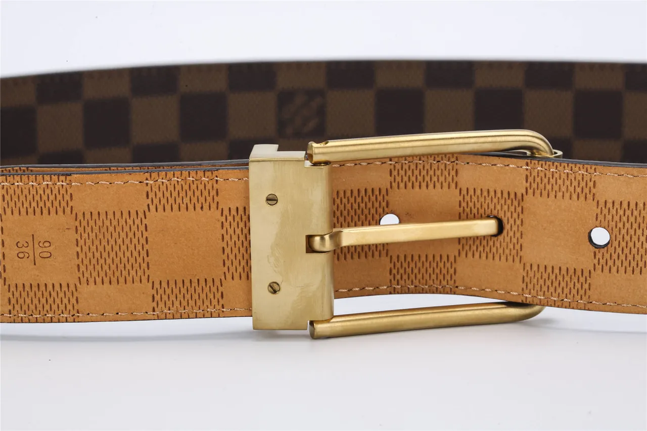 Louis Vuitton Reversible Belt Brown Gold Damier Ebène Checkered Canvas Buckle Leather Belt 5