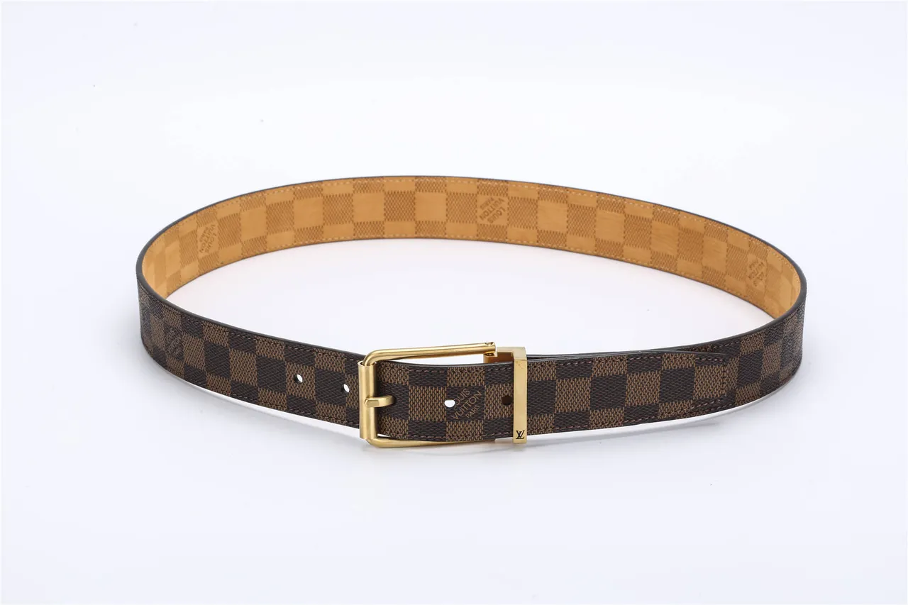 Louis Vuitton Reversible Belt Brown Gold Damier Ebène Checkered Canvas Buckle Leather Belt 6