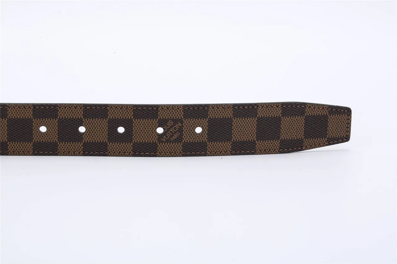 Louis Vuitton Reversible Belt Brown Gold Damier Ebène Checkered Canvas Buckle Leather Belt 7